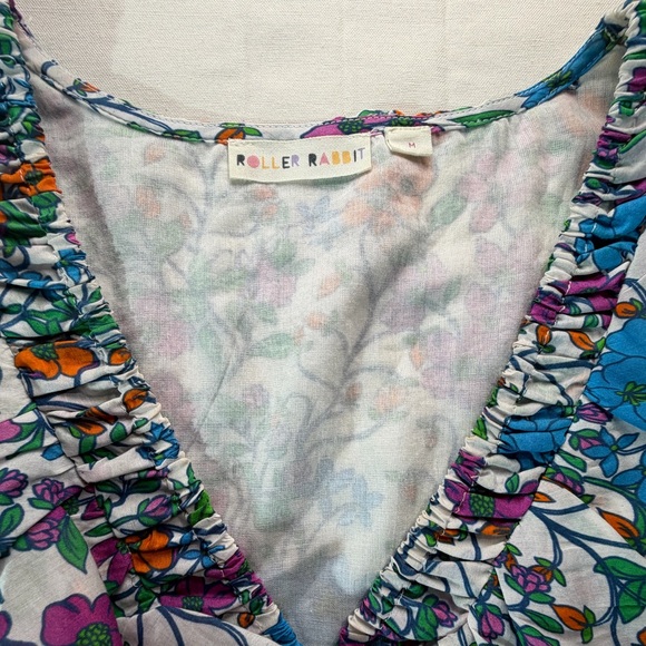 Anthropologie Roller Rabbit Blomst Dress V Neck Ruffle Sleeves Sz M Preppy - Picture 5 of 8